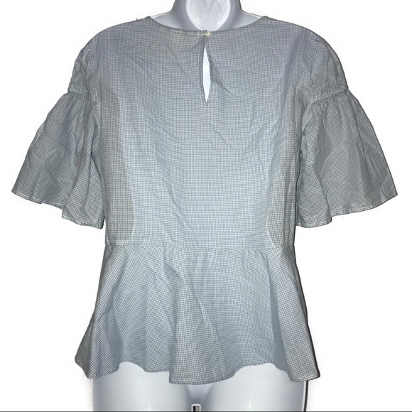 H&M Gingham Sequin Beaded Peplum Top 10 Blue - Picture 5 of 5